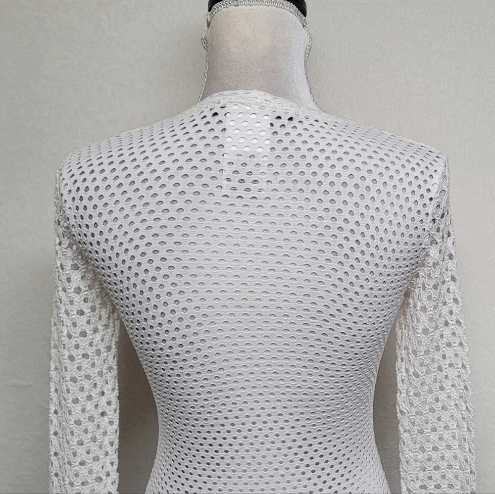 BCBG Max Azria ‘Elain' Long Sleeve Stretch White Mesh Top Long Sleeve Sheer Mesh